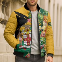 Personalized Jamaica Pineapple Bomber Puffer Jacket Coat of Arms Tropical Flowers