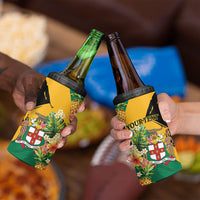 Personalized Jamaica Pineapple 4 in 1 Can Cooler Tumbler Coat of Arms Tropical Flowers