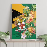 Jamaica Pineapple Canvas Wall Art Coat of Arms Tropical Flowers