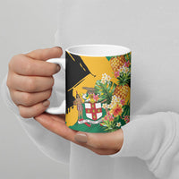 Personalized Jamaica Pineapple Ceramic Mug Coat of Arms Tropical Flowers