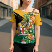 Personalized Jamaica Pineapple Cross Shoulder Shirt Coat of Arms Tropical Flowers