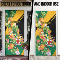 Personalized Jamaica Pineapple Door Cover Coat of Arms Tropical Flowers