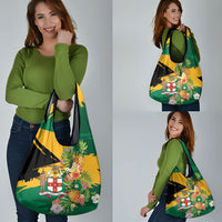 Jamaica Pineapple Grocery Bag Coat of Arms Tropical Flowers