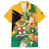 Personalized Jamaica Pineapple Hawaiian Shirt Coat of Arms Tropical Flowers
