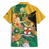 Personalized Jamaica Pineapple Hawaiian Shirt Coat of Arms Tropical Flowers