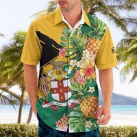 Personalized Jamaica Pineapple Hawaiian Shirt Coat of Arms Tropical Flowers