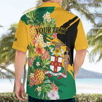 Personalized Jamaica Pineapple Hawaiian Shirt Coat of Arms Tropical Flowers