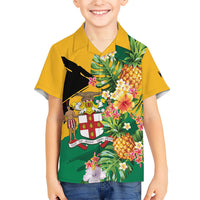 Personalized Jamaica Pineapple Hawaiian Shirt Coat of Arms Tropical Flowers