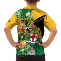 Personalized Jamaica Pineapple Hawaiian Shirt Coat of Arms Tropical Flowers