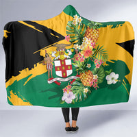 Jamaica Pineapple Hooded Blanket Coat of Arms Tropical Flowers