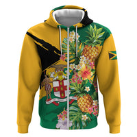 Personalized Jamaica Pineapple Hoodie Coat of Arms Tropical Flowers