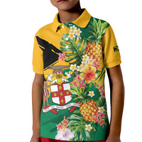 Personalized Jamaica Pineapple Kid Polo Shirt Coat of Arms Tropical Flowers