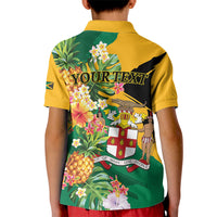 Personalized Jamaica Pineapple Kid Polo Shirt Coat of Arms Tropical Flowers