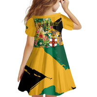 Personalized Jamaica Pineapple Kid Short Sleeve Dress Coat of Arms Tropical Flowers
