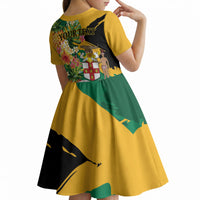 Personalized Jamaica Pineapple Kid Short Sleeve Dress Coat of Arms Tropical Flowers