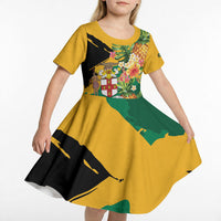 Personalized Jamaica Pineapple Kid Short Sleeve Dress Coat of Arms Tropical Flowers