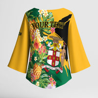 Personalized Jamaica Pineapple Kimono Sleeve Blouse Coat of Arms Tropical Flowers