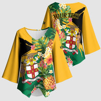 Personalized Jamaica Pineapple Kimono Sleeve Blouse Coat of Arms Tropical Flowers