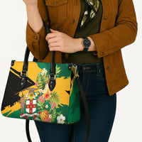 Jamaica Pineapple Leather Bag Coat of Arms Tropical Flowers