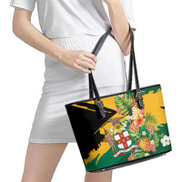 Jamaica Pineapple Leather Tote Bag Coat of Arms Tropical Flowers