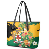 Jamaica Pineapple Leather Tote Bag Coat of Arms Tropical Flowers
