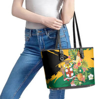 Jamaica Pineapple Leather Tote Bag Coat of Arms Tropical Flowers