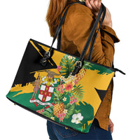Jamaica Pineapple Leather Tote Bag Coat of Arms Tropical Flowers
