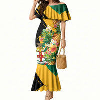 Personalized Jamaica Pineapple Mermaid Dress Coat of Arms Tropical Flowers
