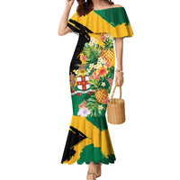 Personalized Jamaica Pineapple Mermaid Dress Coat of Arms Tropical Flowers