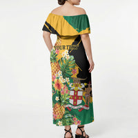 Personalized Jamaica Pineapple Off Shoulder Maxi Dress Coat of Arms Tropical Flowers