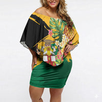 Personalized Jamaica Pineapple Off Shoulder Short Dress Coat of Arms Tropical Flowers