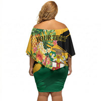 Personalized Jamaica Pineapple Off Shoulder Short Dress Coat of Arms Tropical Flowers