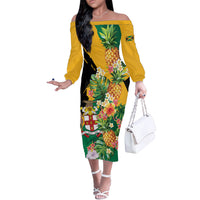 Personalized Jamaica Pineapple Off The Shoulder Long Sleeve Dress Coat of Arms Tropical Flowers