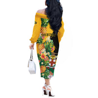 Personalized Jamaica Pineapple Off The Shoulder Long Sleeve Dress Coat of Arms Tropical Flowers