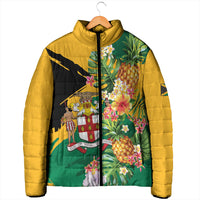 Personalized Jamaica Pineapple Padded Jacket Coat of Arms Tropical Flowers