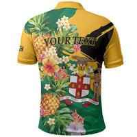 Personalized Jamaica Pineapple Polo Shirt Coat of Arms Tropical Flowers