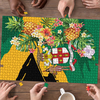 Jamaica Pineapple Puzzle Coat of Arms Tropical Flowers