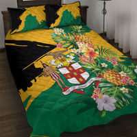 Jamaica Pineapple Quilt Bed Set Coat of Arms Tropical Flowers