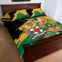 Jamaica Pineapple Quilt Bed Set Coat of Arms Tropical Flowers