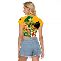 Personalized Jamaica Pineapple Raglan Cropped T Shirt Coat of Arms Tropical Flowers