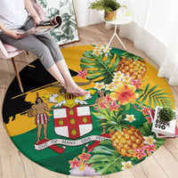 Jamaica Pineapple Round Carpet Coat of Arms Tropical Flowers