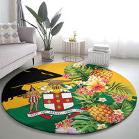 Jamaica Pineapple Round Carpet Coat of Arms Tropical Flowers