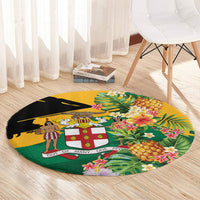 Jamaica Pineapple Round Carpet Coat of Arms Tropical Flowers
