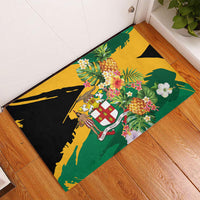 Jamaica Pineapple Rubber Doormat Coat of Arms Tropical Flowers