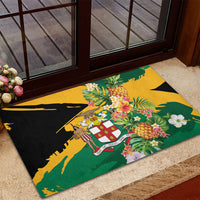 Jamaica Pineapple Rubber Doormat Coat of Arms Tropical Flowers