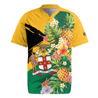Personalized Jamaica Pineapple Rugby Jersey Coat of Arms Tropical Flowers