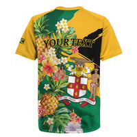 Personalized Jamaica Pineapple Rugby Jersey Coat of Arms Tropical Flowers
