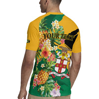 Personalized Jamaica Pineapple Rugby Jersey Coat of Arms Tropical Flowers