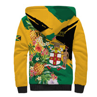 Personalized Jamaica Pineapple Sherpa Hoodie Coat of Arms Tropical Flowers
