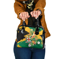 Jamaica Pineapple Shoulder Handbag Coat of Arms Tropical Flowers